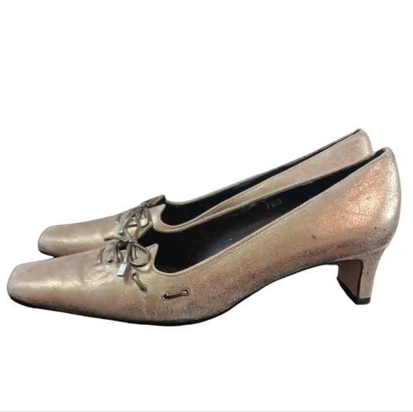 VANELI Vintage Gold/Bronze Square Toe Kitten Heel Pumps Size 7 - Picture 7 of 12